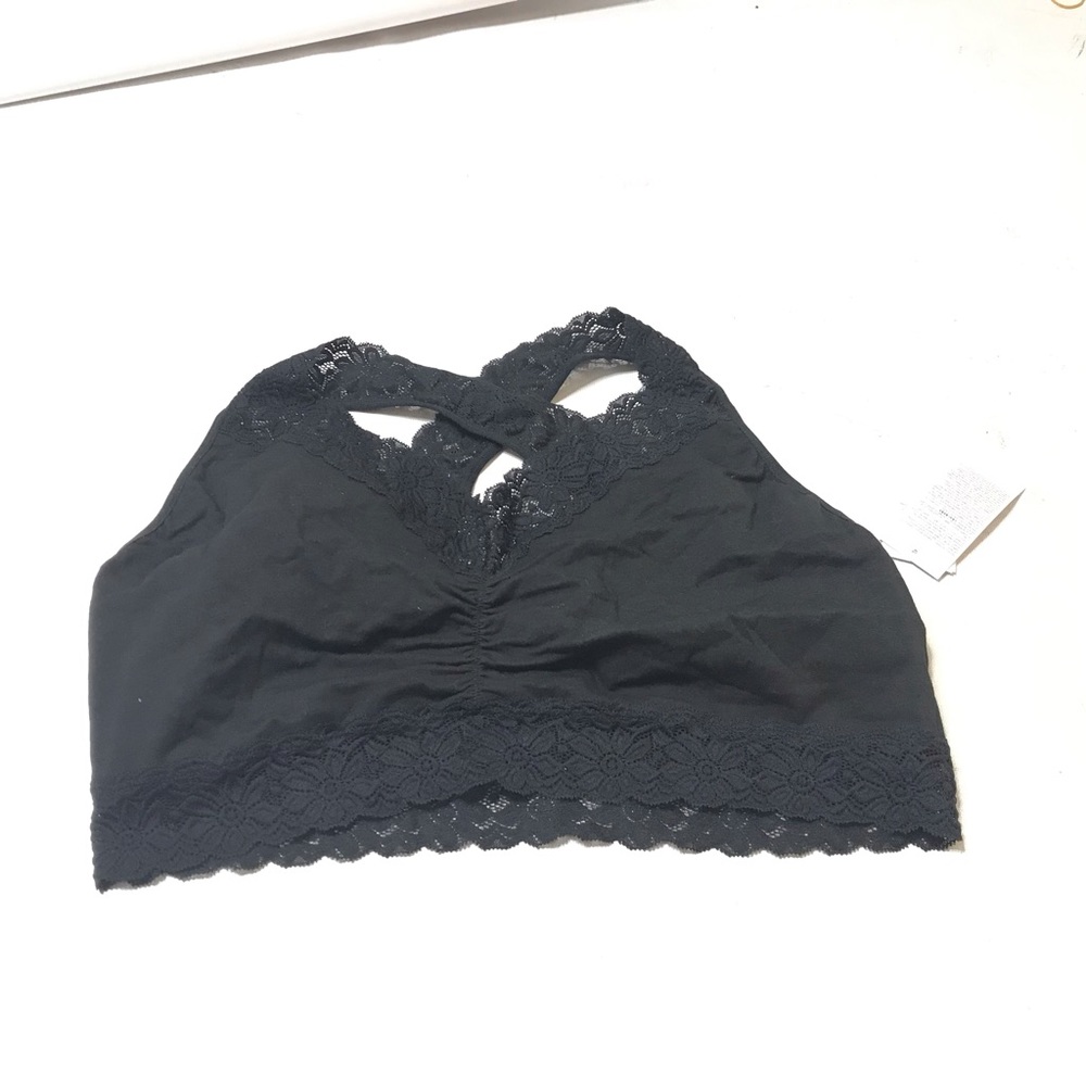 Pretty Secrets Bralette Size 16/18 Lacy Trim Black Wirefree Unpadded Unlined New